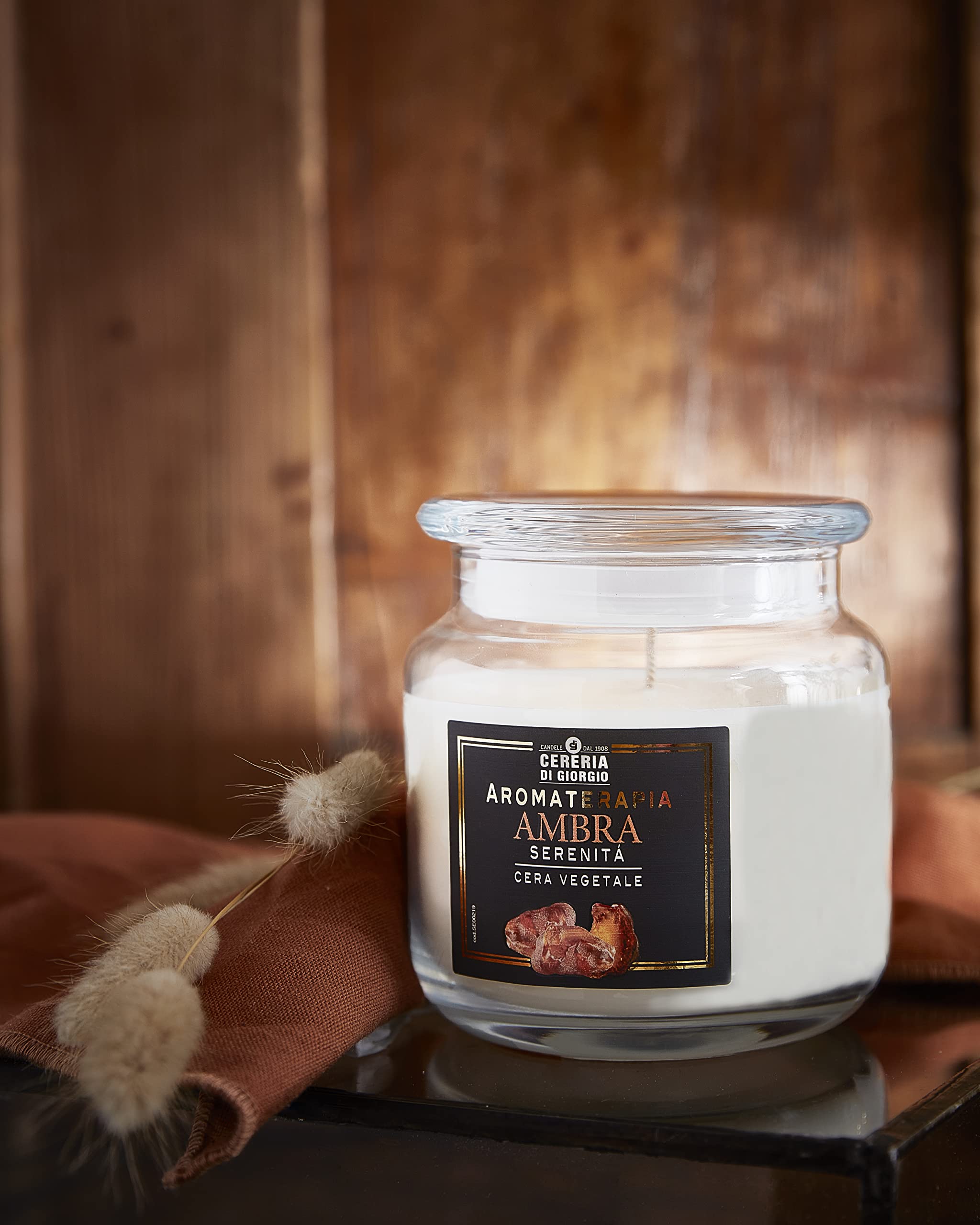 Candela Profumata In Giara - Cera Vegetale 100%, Vegana, Durata 80 Ore - Profumo Ambra E Serenità - Foto 10