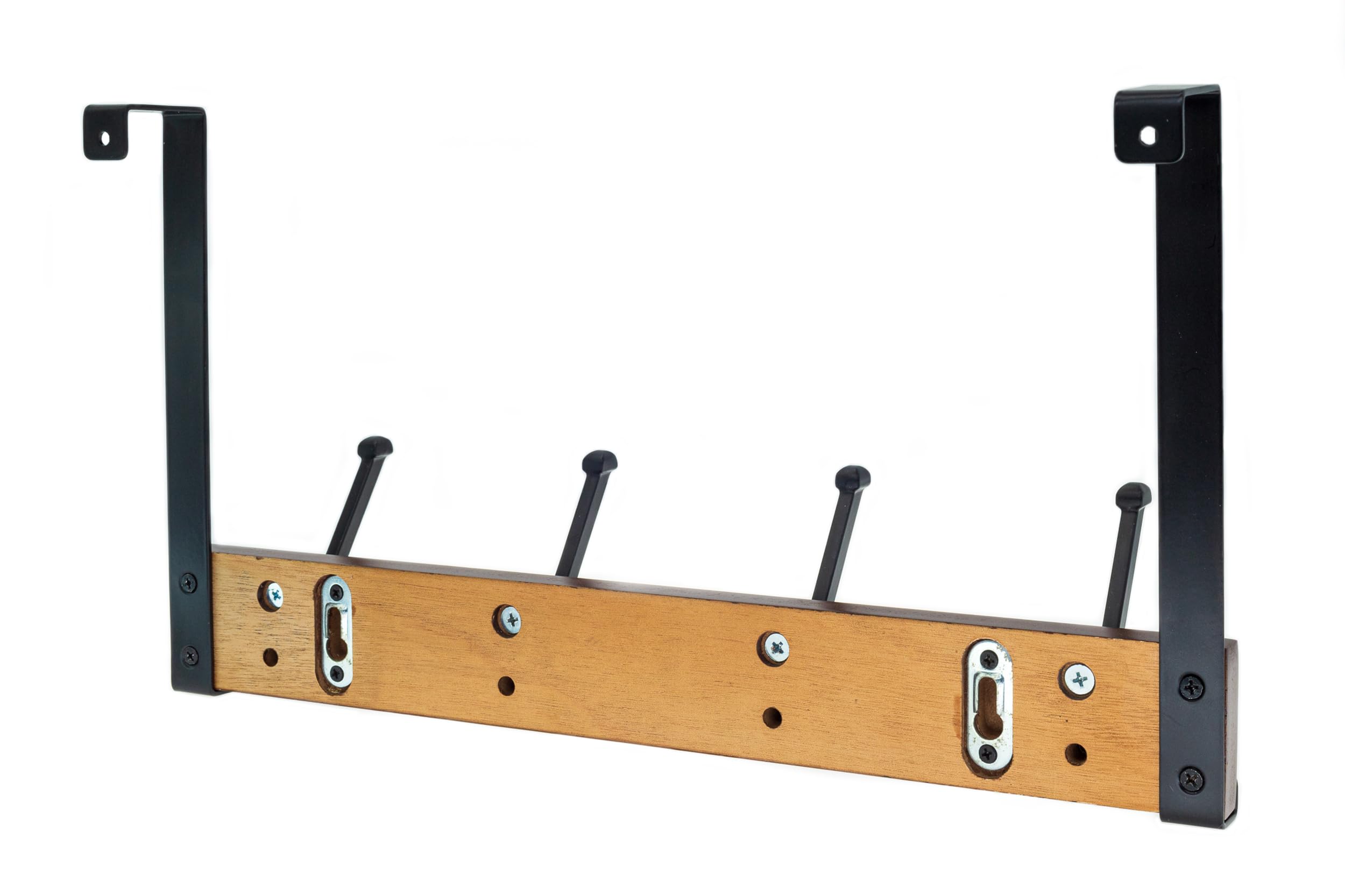creathome Percha de madera de doble propósito con 4 ganchos de anillo, color clásico, toallero detrás o sobre la puerta para baño, perchero resistente montado en la pared, sin taladrar