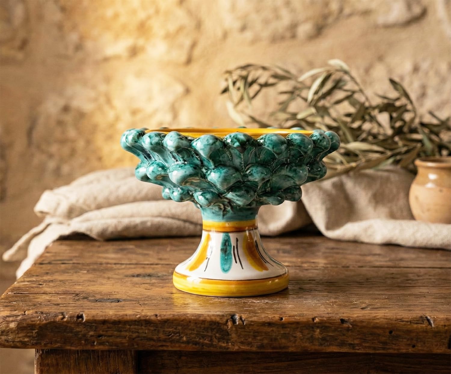 Demi-pomme de pin en céramique verte de Caltagirone faite main