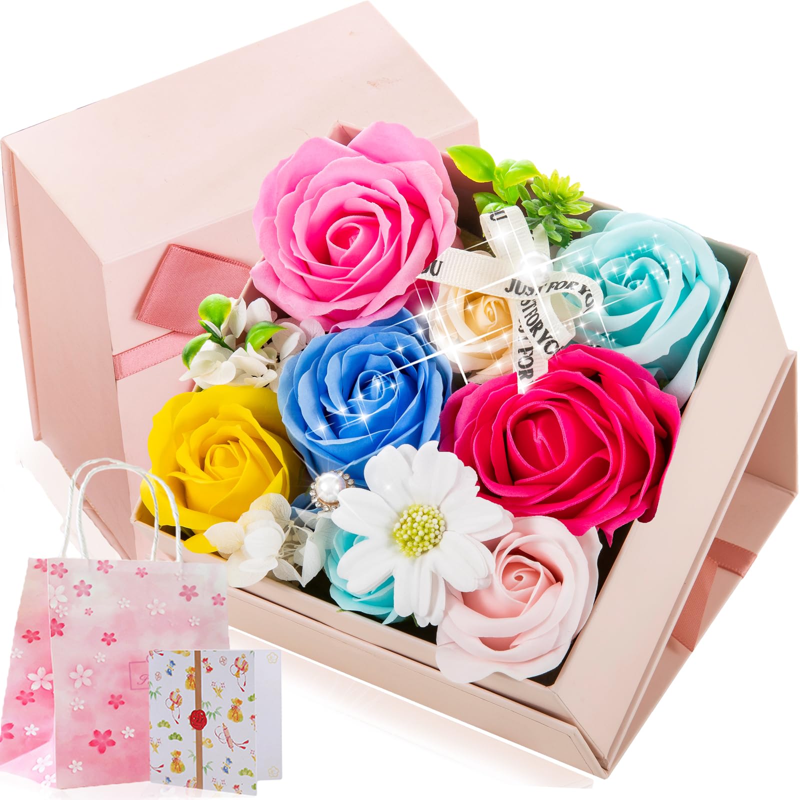 母の日のプレゼント ソープフラワー バラ 方形ギフト ボックス 造花 ホワイトデー 誕生日 記念日 先生の日 母の日 父の日 転居など最適としてのプレゼント 結婚祝い 妻 入学式 卒業祝い 女の子 プレゼント 枯れない花