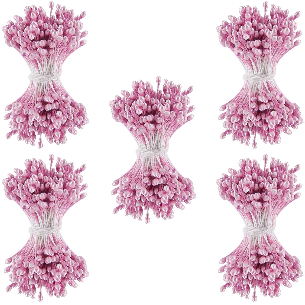 GORGECRAFT 1200Pcs 2.5mm Artificial Flower Stamens Plastic Pearl Pink Double Head Floral Pollens Stamens Small Flower Stems Core Decoration for Flower Hairpin Jewelry Making Accessories DIY Craft