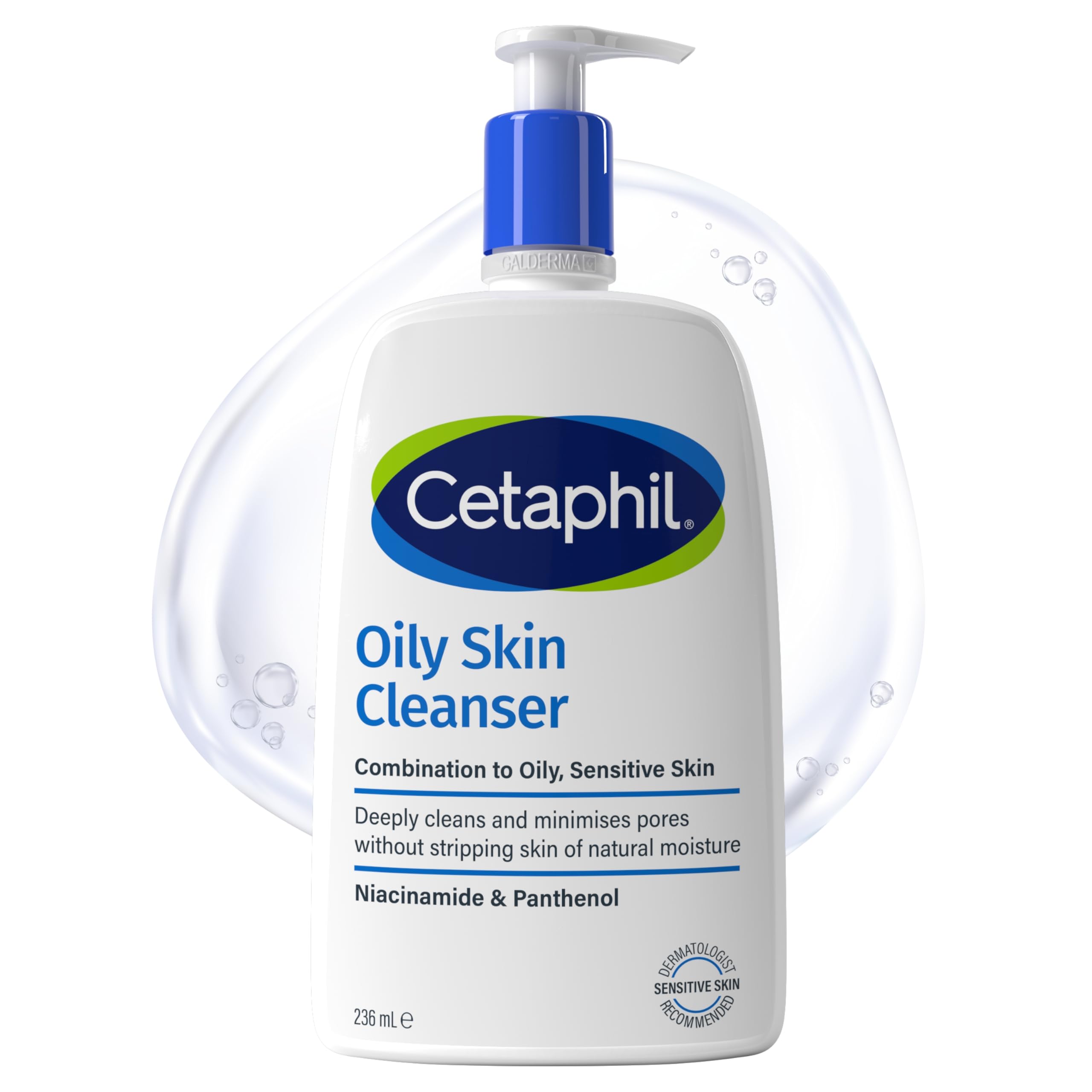 Cetaphil Oily Skin Cleanser, 236ml, Face Wash, For Combination to Oily Sensitive Skin, With Niacinamide