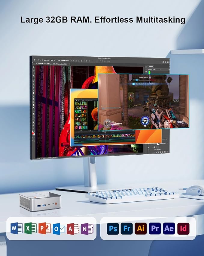 L12Pro Gaming Mini PC, Intel i9-12900HK (14C/20T), 32GB RAM, 1TB SSD, Dual 2.5G LAN, Triple 8K UHD Display, WiFi 6E, BT5.2, HDMI/DP/Type-C, PS3 Emulator Mini Desktop Computer for Business/Home