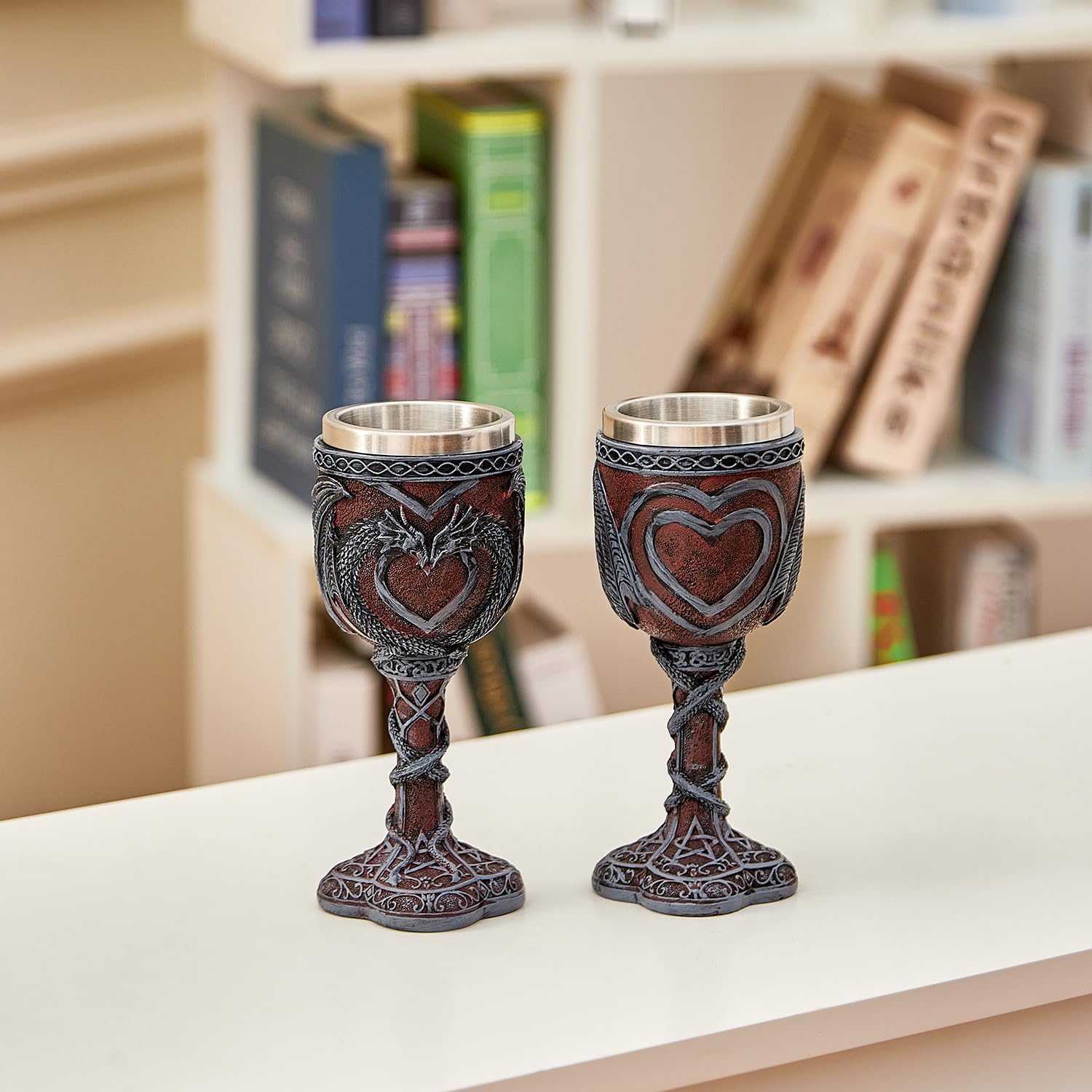 Dragon Goblet Black Dragon Heart Shaped Wine Chalice, Dungeons and Dragons Gift,2 pack.