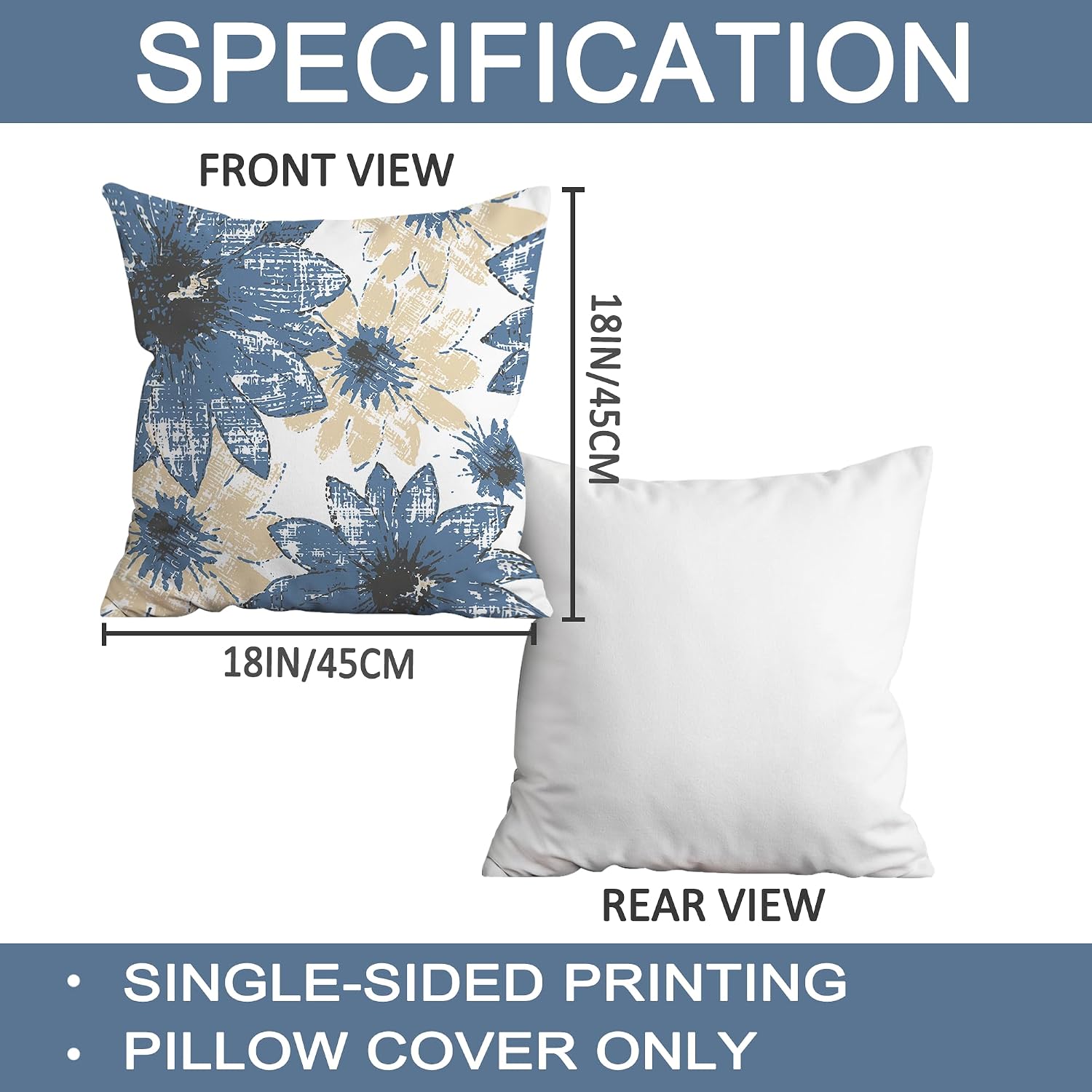 FUTBU Blue Floral Leaves Boho Throw Pillow Covers 18x18 Inch Set of 4, Spring Summer Farmhouse Cushion Case, Seasonal Party Holiday Decoration for Sofa Couch image 2