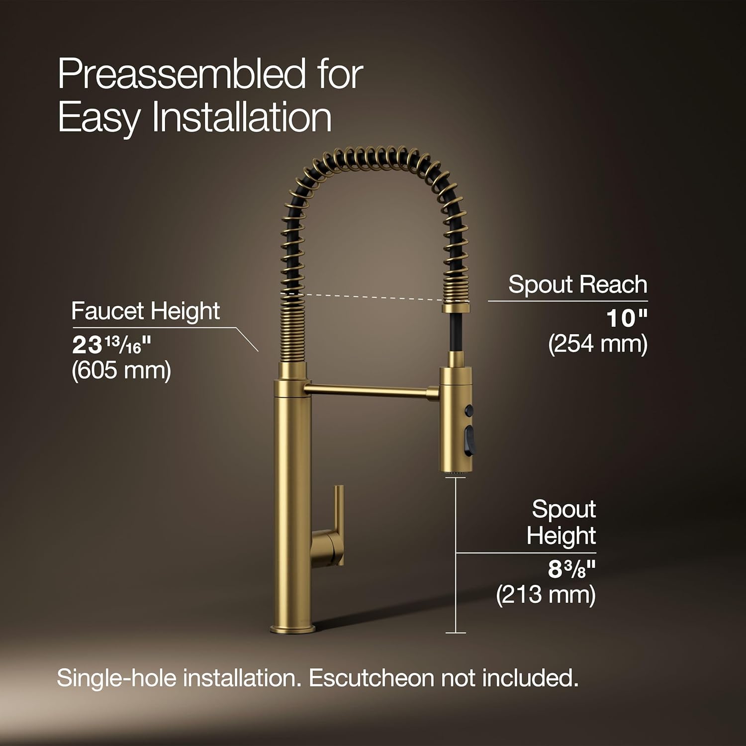 KOHLER K-24982-2MB Purist® Semi-Professional Pull-Down Kitchen Sink Faucet, Commercial Kitchen Sink Faucet with Sprayhead, Vibrant Brushed Moderne Brass