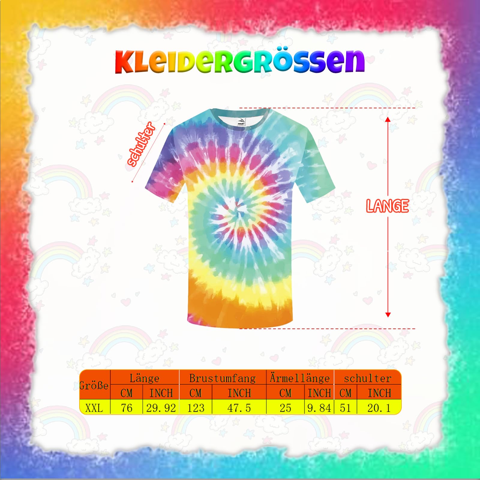 WanderGo 6 Pcs Hippie Costume for Men 80s Fancy Dress Men With Colourful T-Shirt, Peace Necklace, Hippie Sunglasses, Headband - Image 3