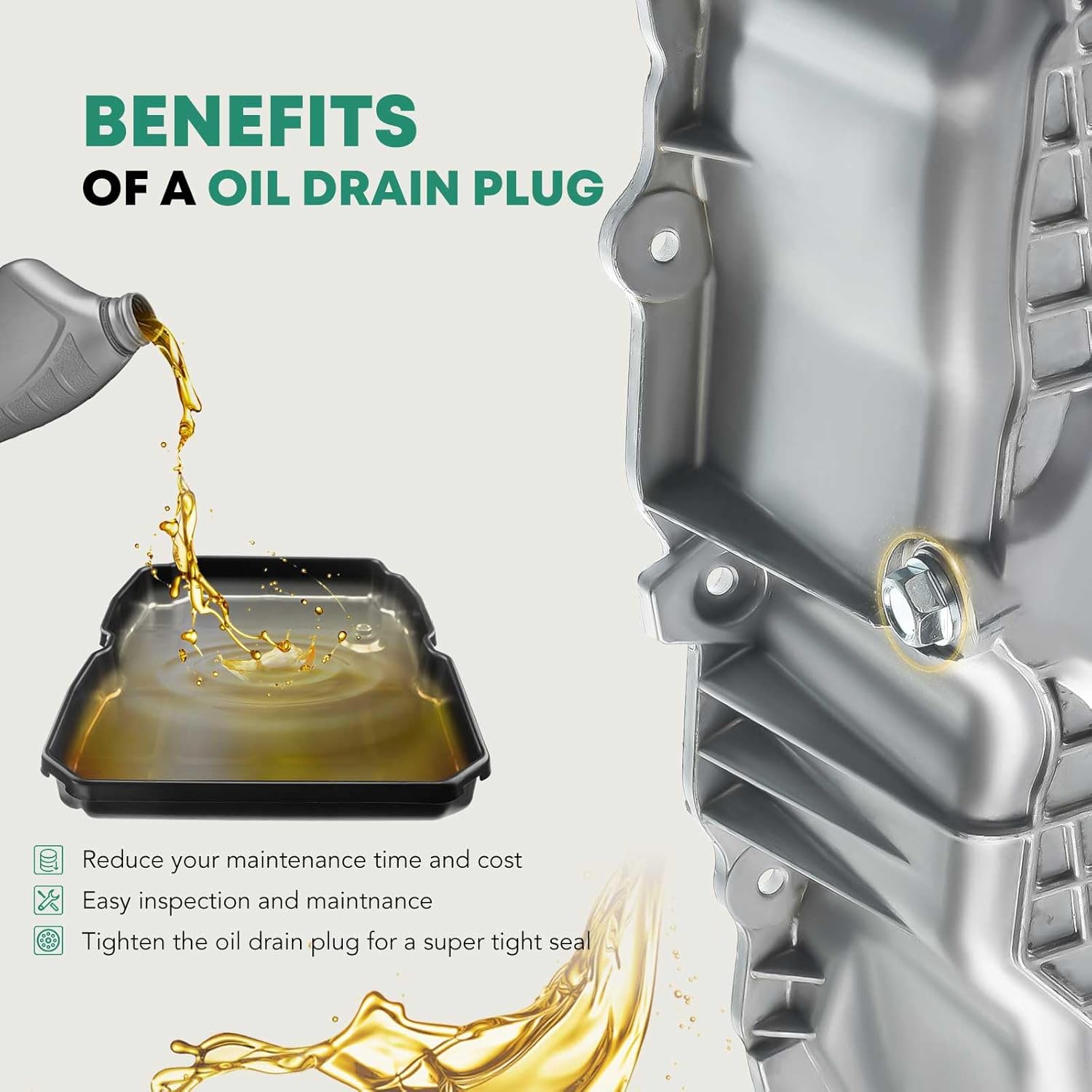 YHTAUTO Engine Oil Pan and Drain Plug Replacement for Chrysler Sebring 2001-2006 & Dodge Caravan Stratus & Plymouth Breeze Voyager(L4 2.4L Engine Only)