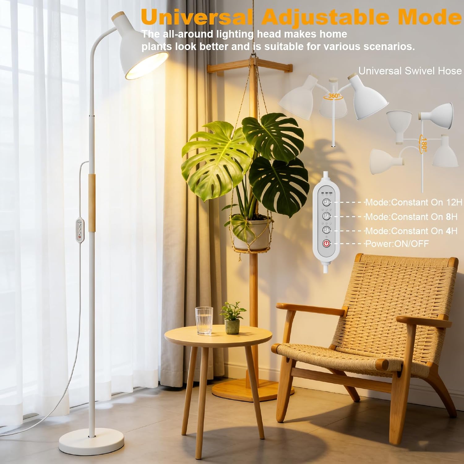 RDJ Bouns Grow Light Floor Lamp, 75" Pro Standing Grow Light for Tall Indoor Trees, 20W High-CRI 4000K Full Spectrum, Auto 4/8/12H Timer, Flexible Gooseneck for Fiddle Leaf Fig & Monsteras