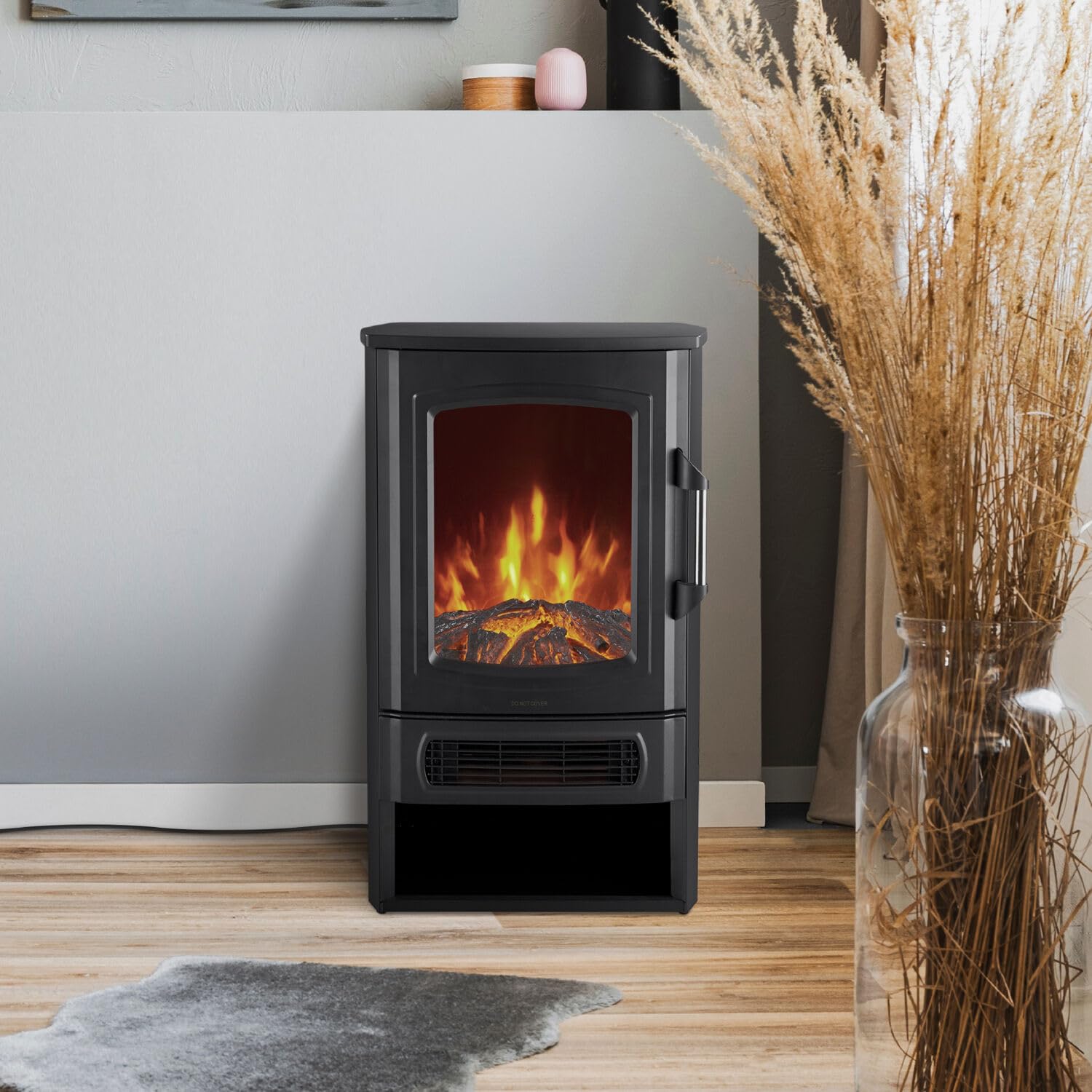 Cambridge 3 Panel Freestanding Electric Fireplace with Remote Control, Realistic Flame Indoor Space Heater with 3 Viewing Panels for Living Room, Bedroom, Basement