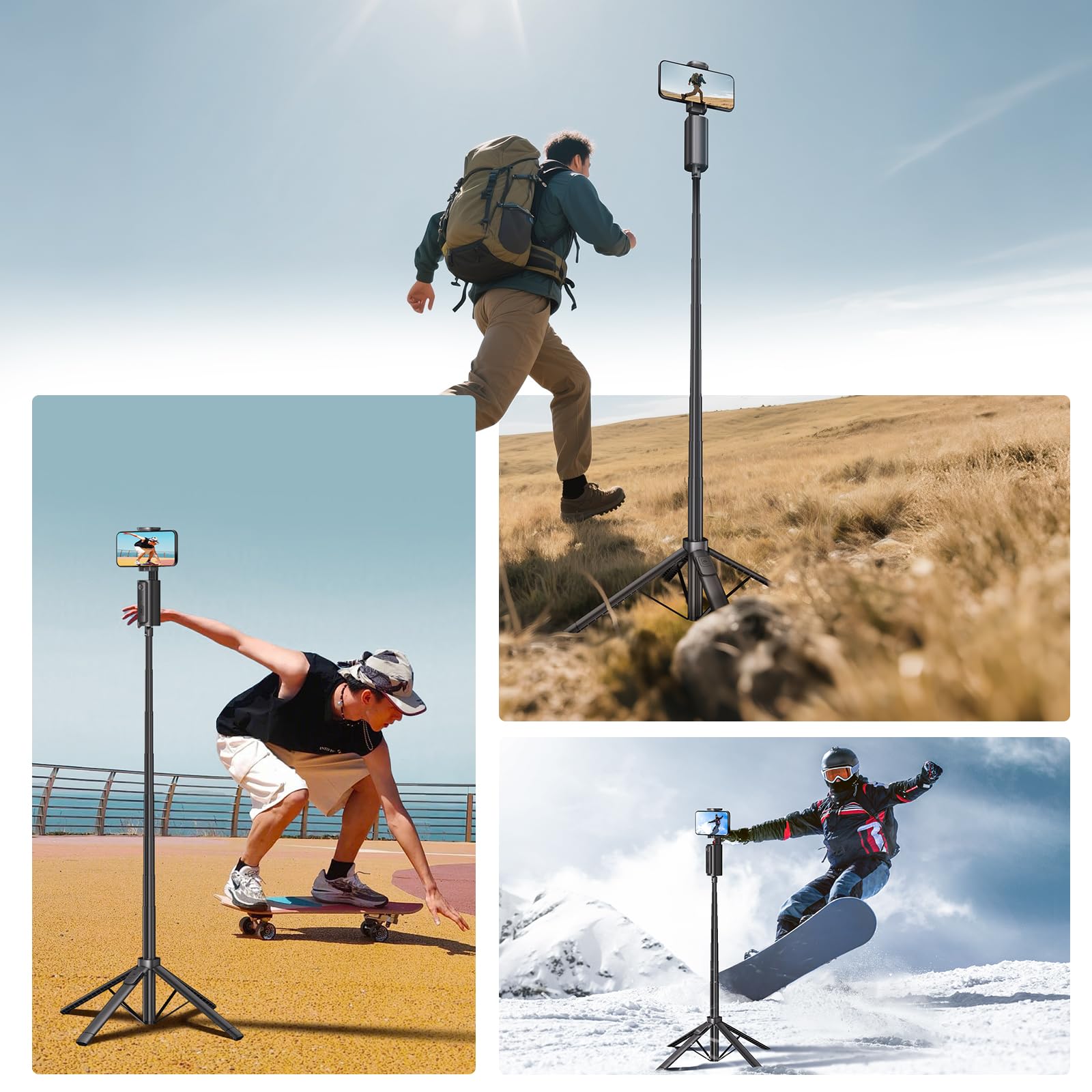 Fuloview Trípode de seguimiento facial automático, trípode de teléfono de 67 pulgadas para iPhone, rotación de 360° sigue tu movimiento, control remoto Bluetooth, soporte para teléfono para vlog