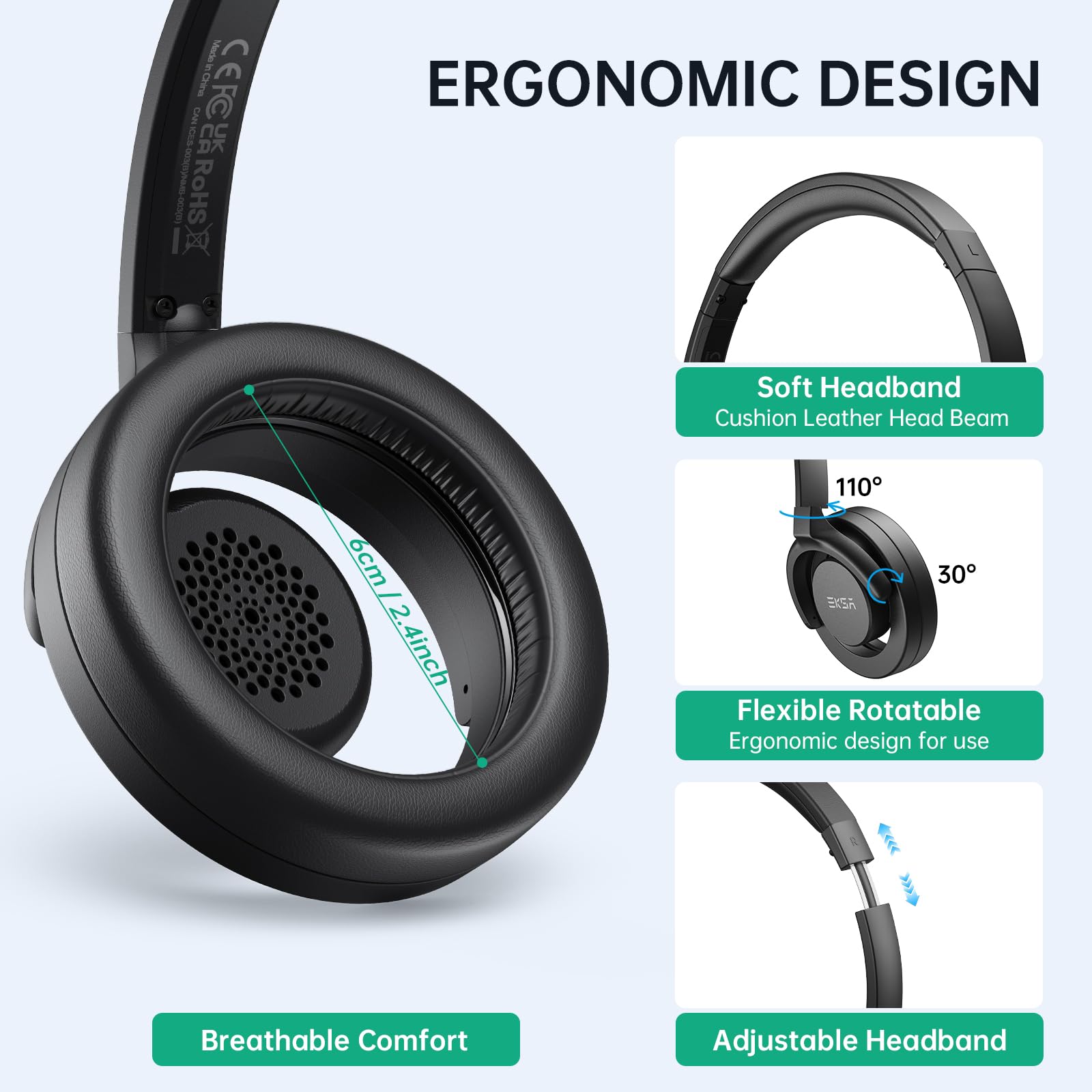 EKSA H27 Cuffie PC con Microfono, Cuffie con Filo USB-A/C, Cuffie con Pulsante di Muto, Controllo del Volume, Open-ear Wired Headset Ideali per Ufficio,Call Center Skype, Zoom