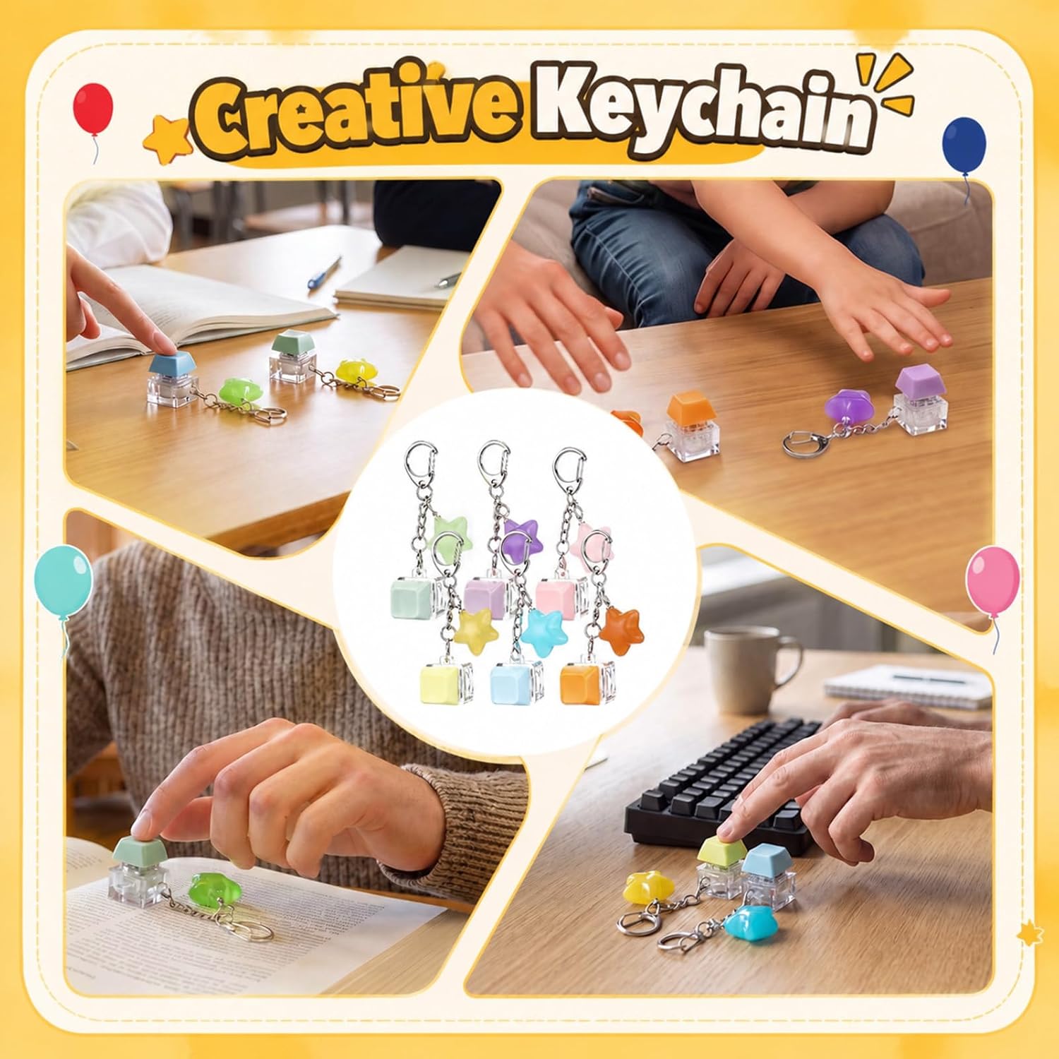 Junkin 50 Pcs Keyboard Fidget Keychain Bulk Clicker Fidget Toy
