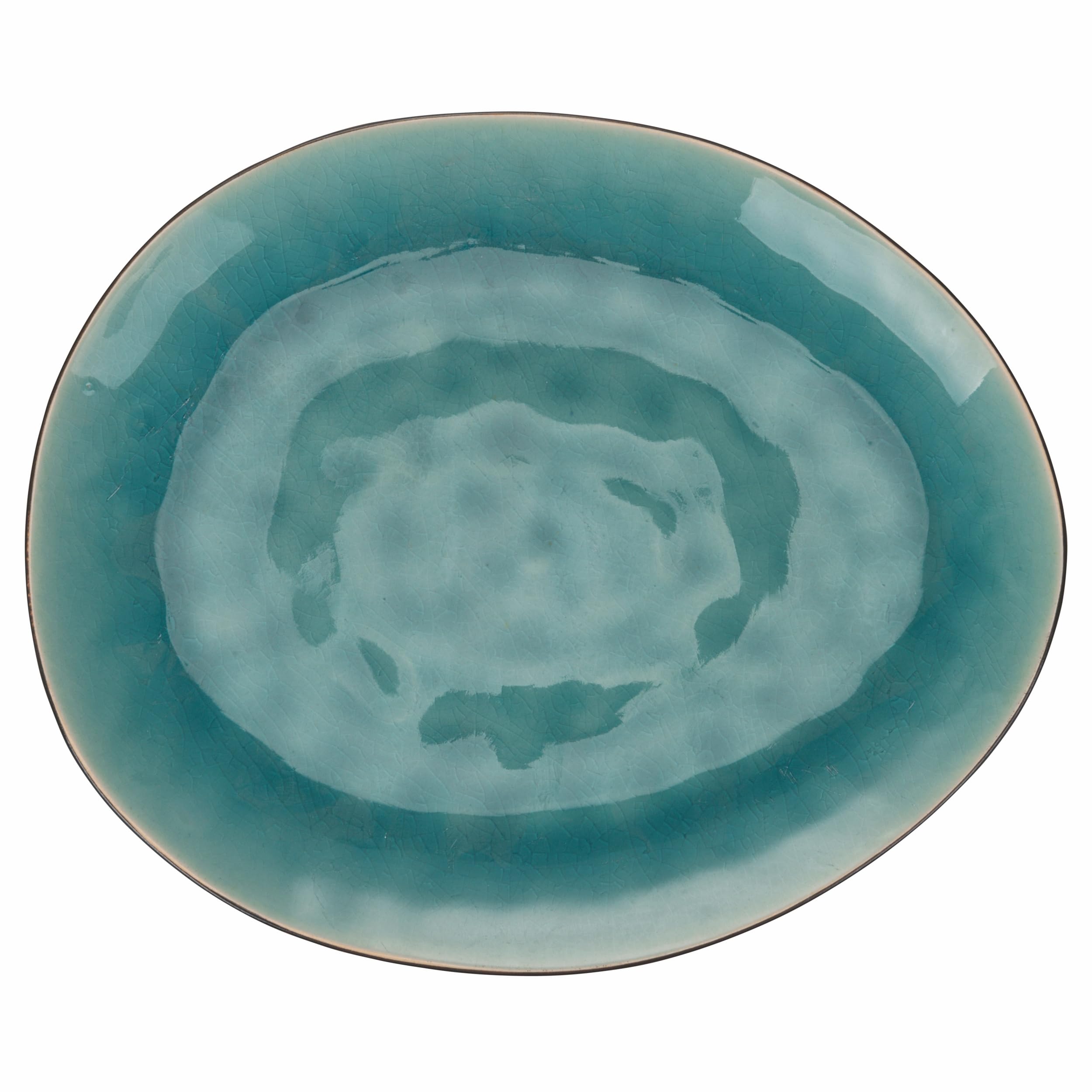 Villa d'Este Home Tivoli Set of 6 Oval Dinner Plates in Two-Tone Stoneware Inside Turquoise Black Exterior, The Market F