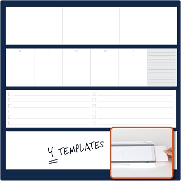 Quartet Glass Dry Erase White Board, Flip-Top Desktop Pad for Notetaking, 18 x 6 Whiteboard with Storage, Templates and Dry Erase Marker, White Surface (Q090F04-R)