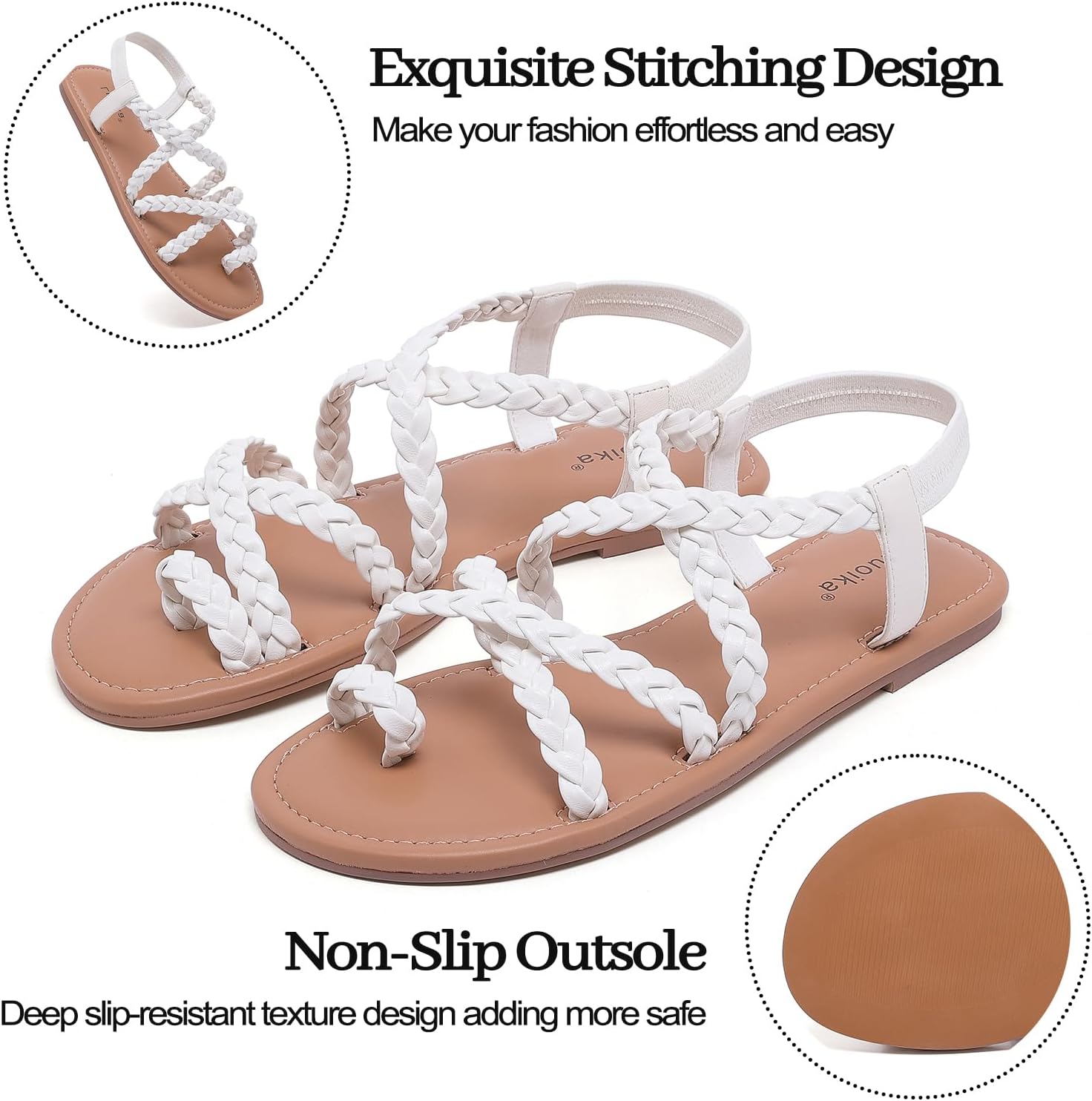 Luoika Women's Wide Width Flat Sandals, Flip Flop Casual Strapy Sandals Slip on Summer Beach Shoes for Women.