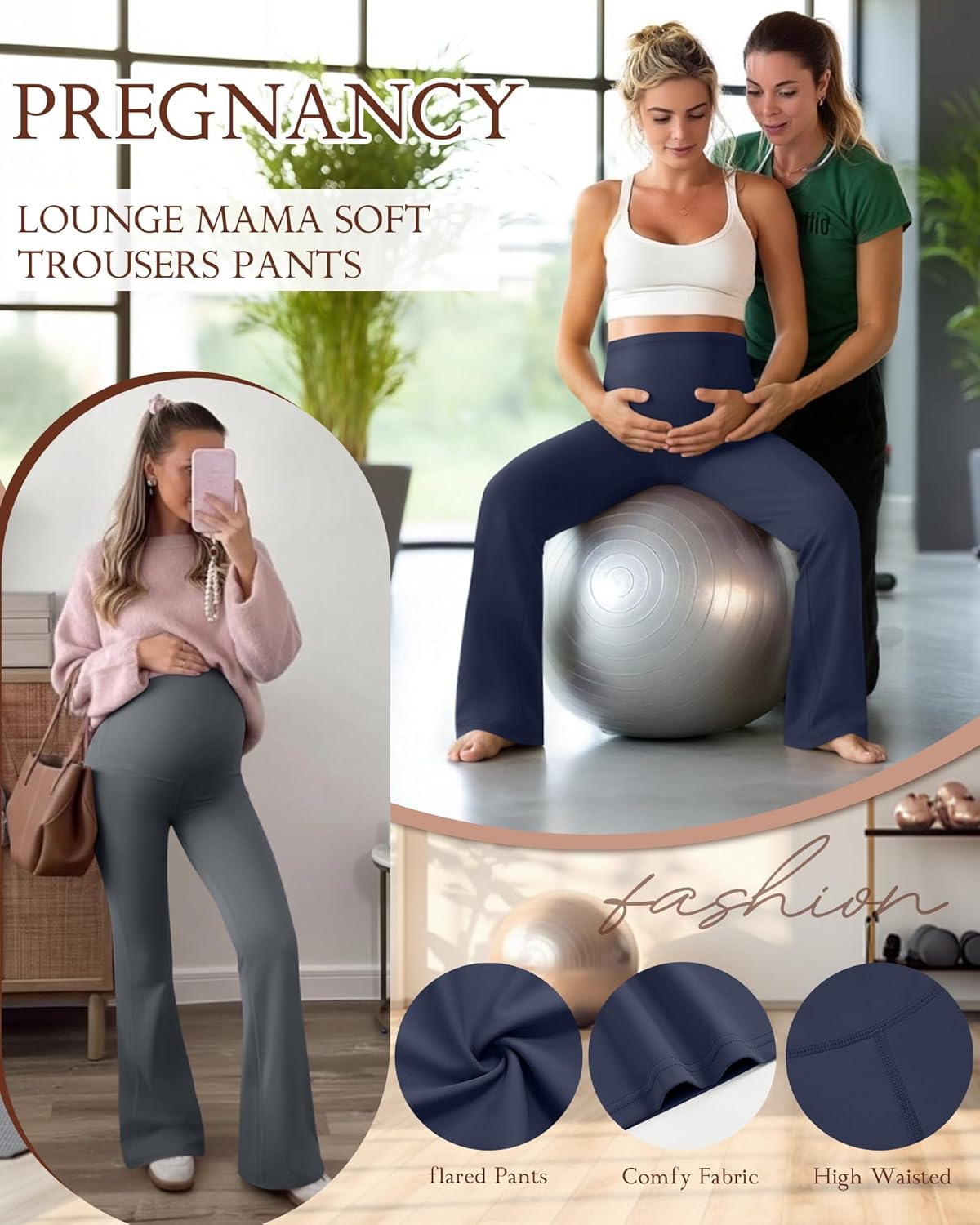 3 Pack Maternity Flared Leggings Over The Belly Yoga Bootcut Stretchy Pregnancy Pants Lounge Mama Soft Trousers - Image 3