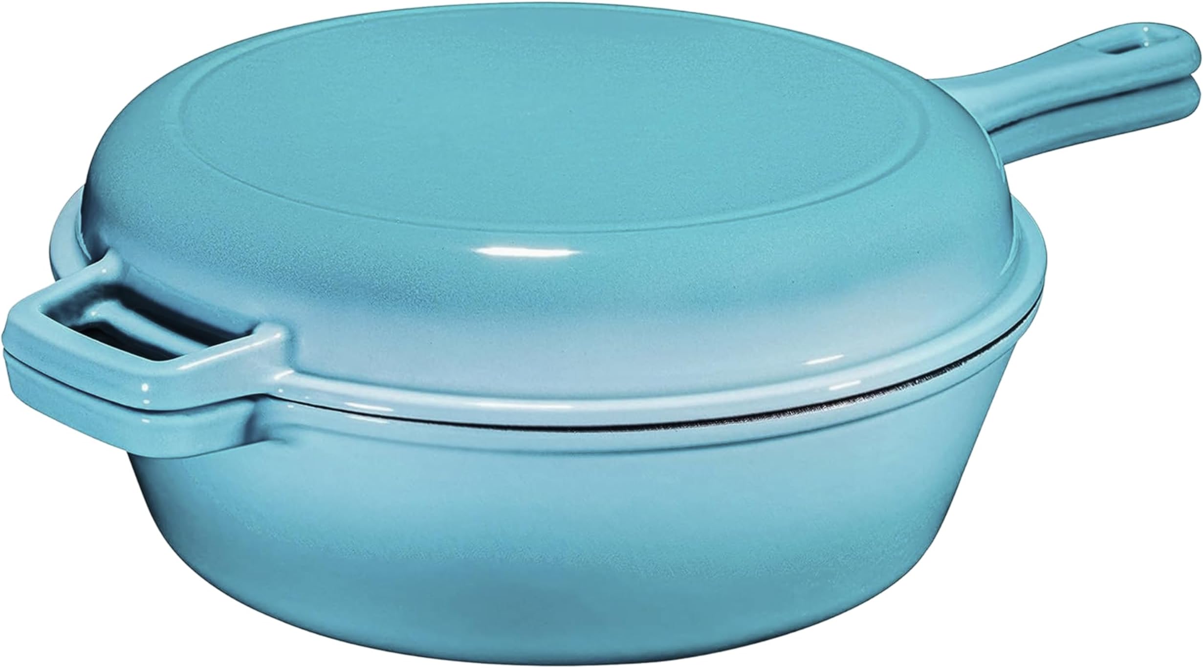Bruntmor 2-in-1, 3 Quart Enamel Cast Iron Dutch Oven with Handle, 3 Qt Blue Cast Iron Skillet, Enamel All-in-One Cookware Braising Pan for Casserole Dish, Crock Pot Covered with Cast Iron