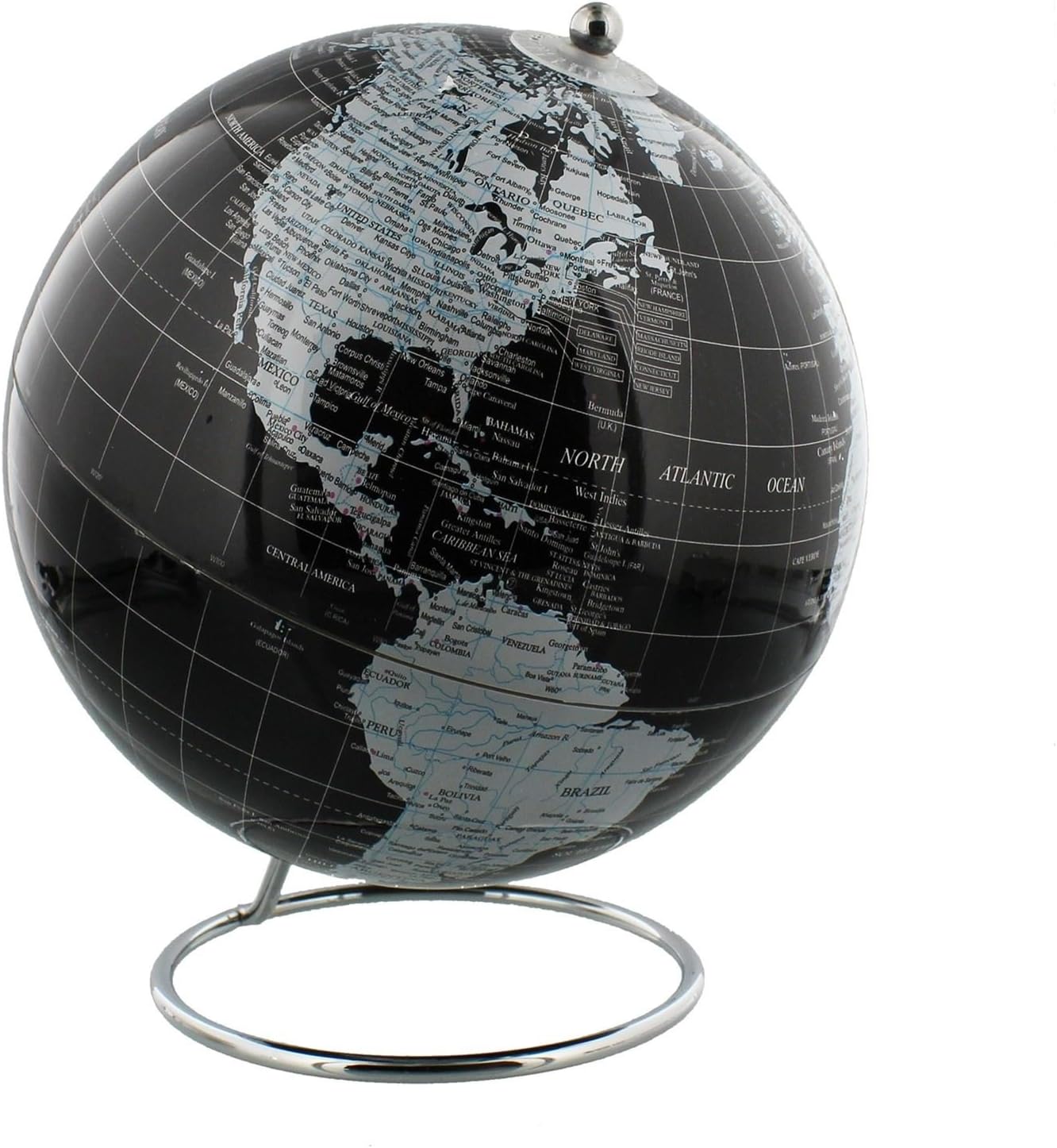 Collection Contemporay Rotating Black World Globe with Metal Base 20cm