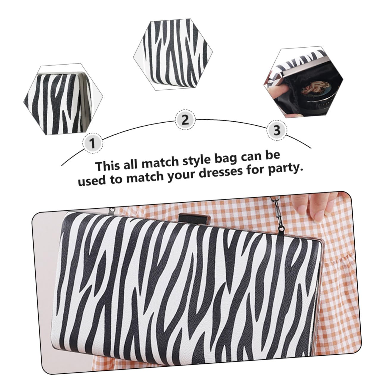Anneome Bolso de Mano de PU Estampado de Rayas de Cebra, Bolso de Noche Elegante y Práctico para Fiesta, Diseño Único y Conveniente en Color Negro