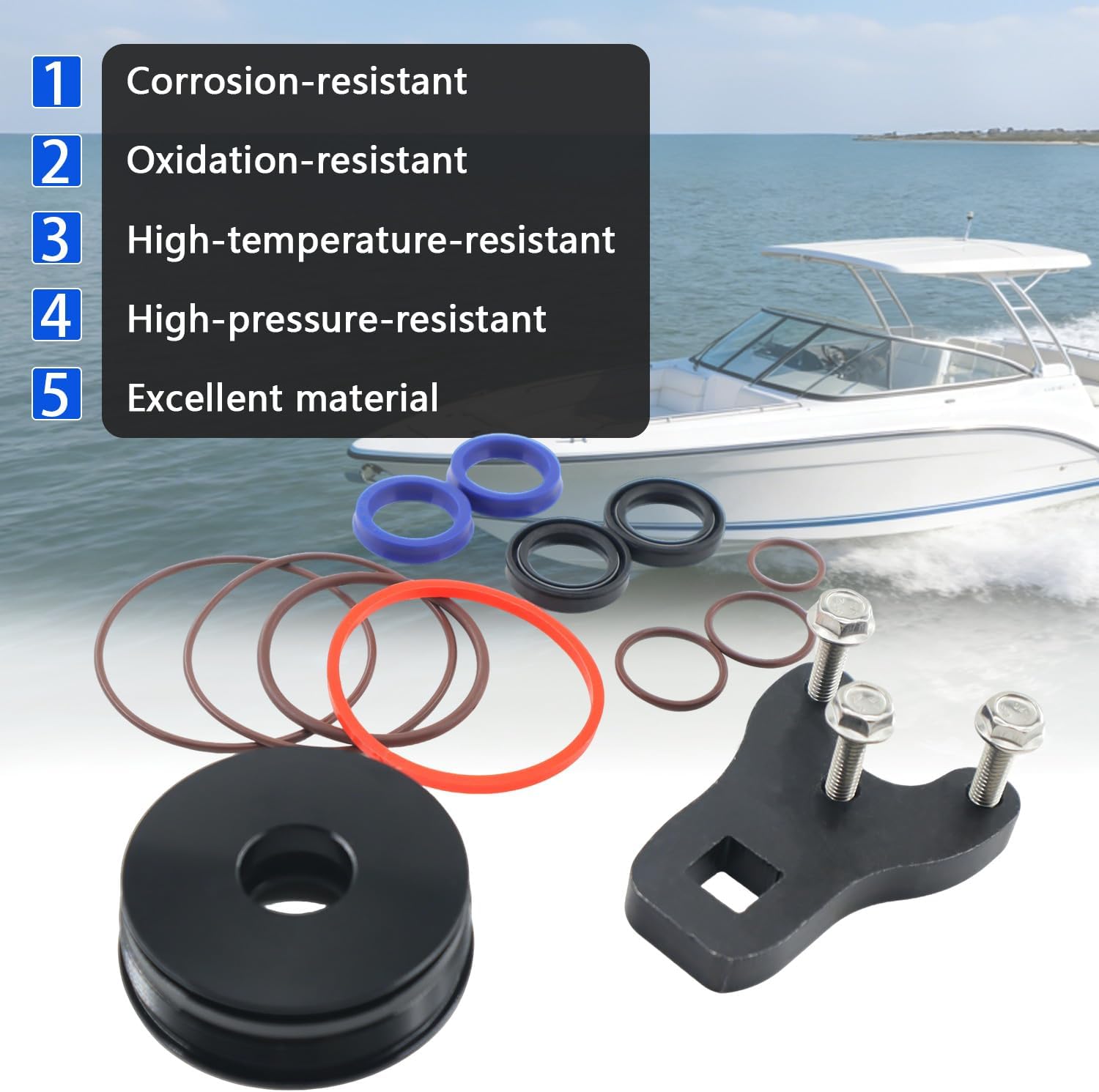 Trim Piston Repair Seal Kit w/Wrench Compatible with Evinrude Johnson E-Tec 60HO 75 90 115hp and 130hp Models, Replace 5008985 352932 5008773