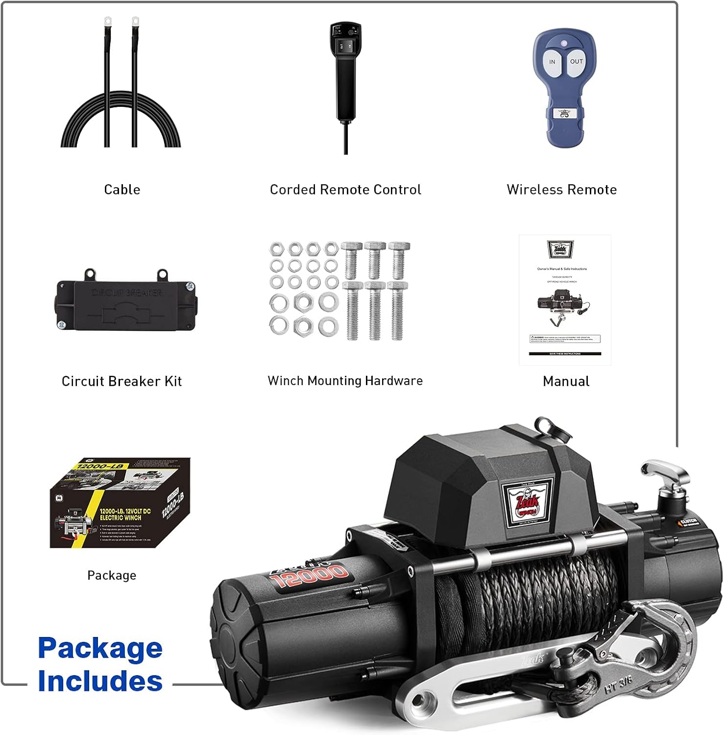 Best Cyber Deals 🔥 ZEAK 12000 lb Electric Truck Winch DC Synthetic Rope, Waterproof Off Road, for Truck SUV, with Wireless Remote