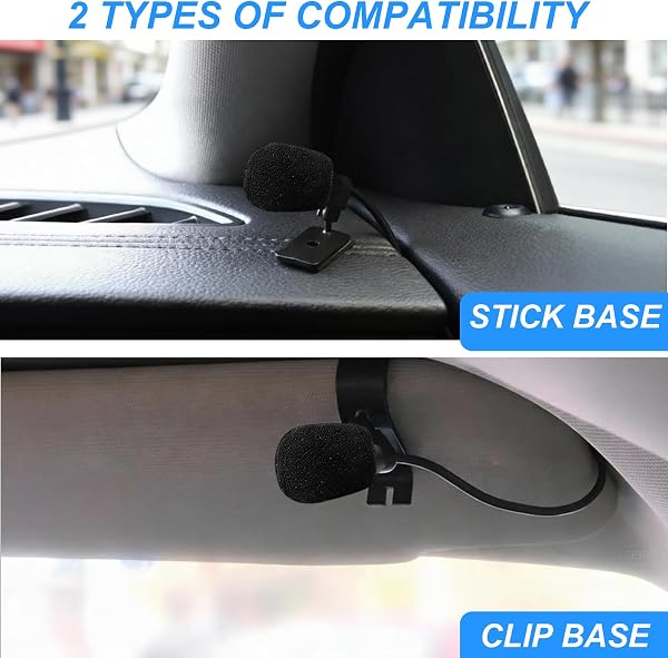 HENGBIRD Microfono per auto con cavo da 3 m, jack da 3,5 mm, microfono esterno per auto Sony JVC Kenwood Jensen Alpine Autoradio Navigation Laptop Stereo Player con morsetto a U e adesivo, plug and - 4