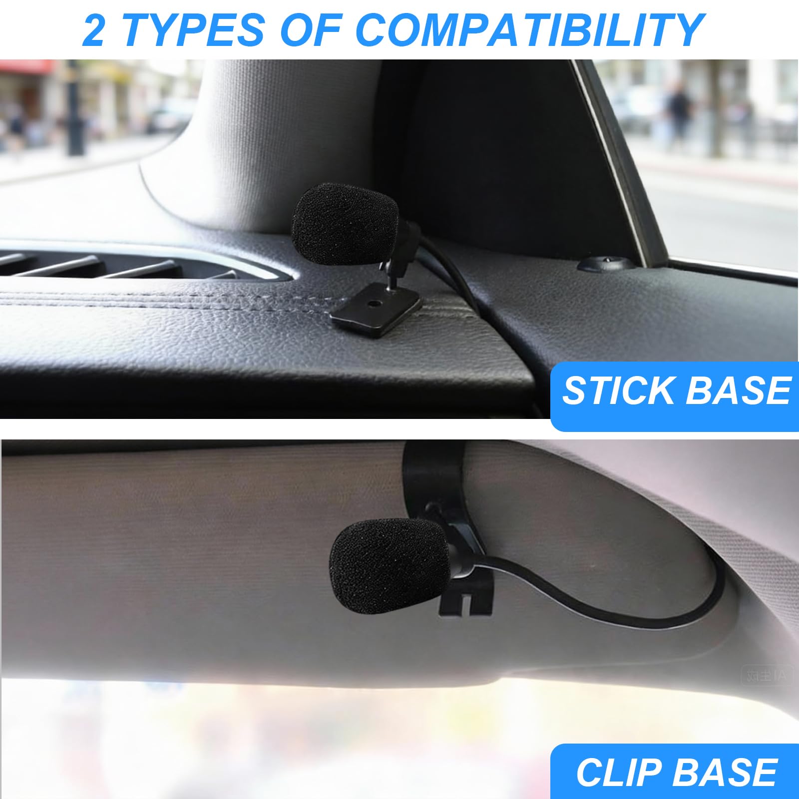 HENGBIRD Microfono per auto con cavo da 3 m, jack da 3,5 mm, microfono esterno per auto Sony JVC Kenwood Jensen Alpine Autoradio Navigation Laptop Stereo Player con morsetto a U e adesivo, plug and - 4