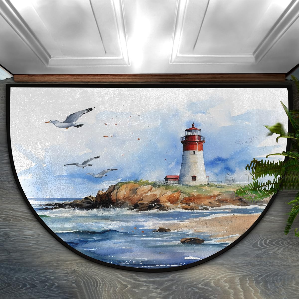 DJYQBFA Ocean Lighthouse Half Round Door Mat 24x36 Heavy Duty Welcome Entrance Doormat Area Rug for Outdoor Indoor Patio