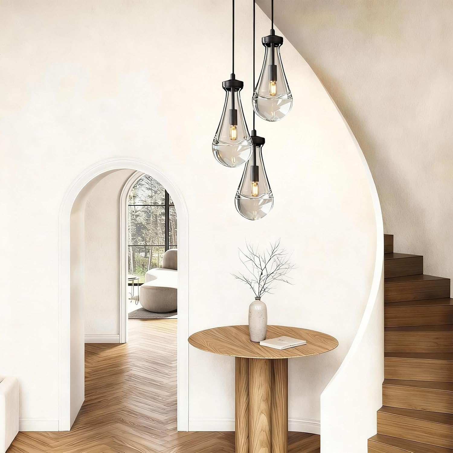 Raindrop Pendant Light Kithcen Island, Raindrop Chandelier Black Teardrop Pendant Lights with Adjustable Hanging Rope,Glass Pendant Light for Dining Room,Corridor (3-Light),Bulb Included