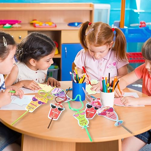 Miniatura 6 de 64 juegos de tarjetas del día de San Valentín pajitas locas para niños regalos del día de San Valentín para niños aulas tarjetas coloridas de