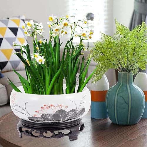 Miniatura 4 de LIFKOME Maceta grande de cerámica para suculentas con soporte de base de exhibición, diseño de pintura de tinta china, florero, pecera, maceta