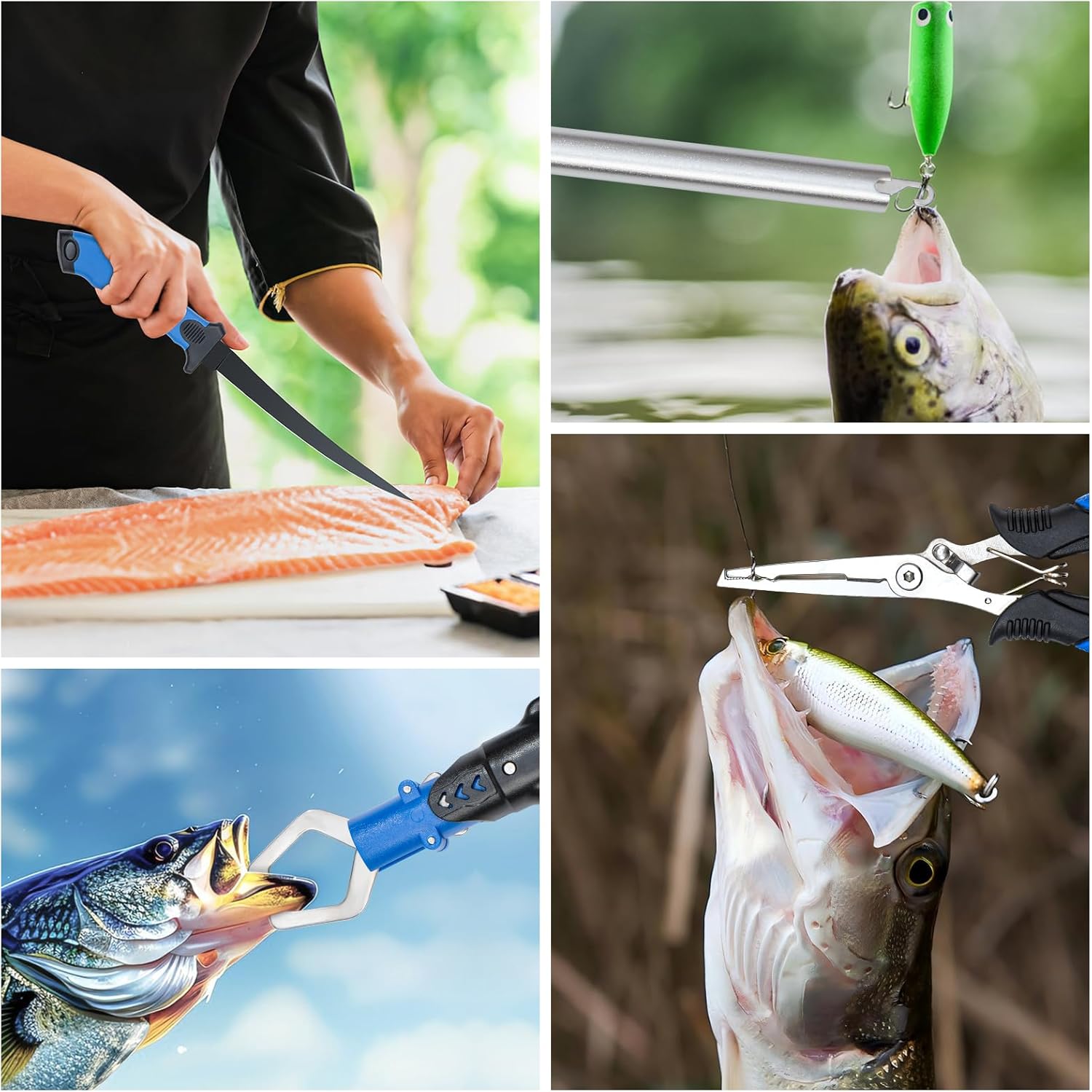 Fishing Tool Kit, 11 Pieces Fishing Gear, Fishing Pliers with Lanyard, Fillet Knife, Fish Lip Gripper, Fly Ice Fishing Hook Extractor, Anti-Cutting Gloves - Image 7