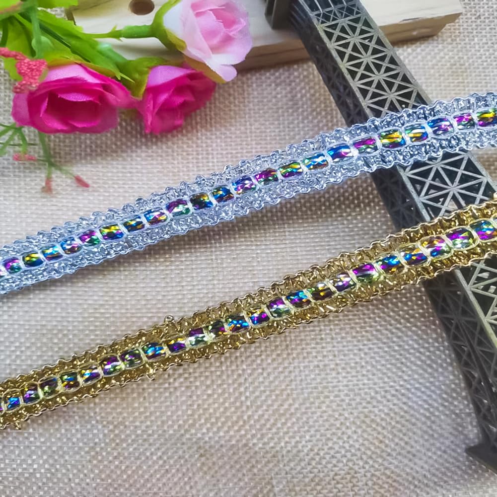 CABODYALS 20M 15mm Silver Metallic Braid Lace Trim Sequin Lace Ribbon Glitter Braided Embroidery Sequins Beaded Edge Ribbon for Sewing Making Gift Wrapping Diy Christmas Tree Decor Craft Supplies - Image 4