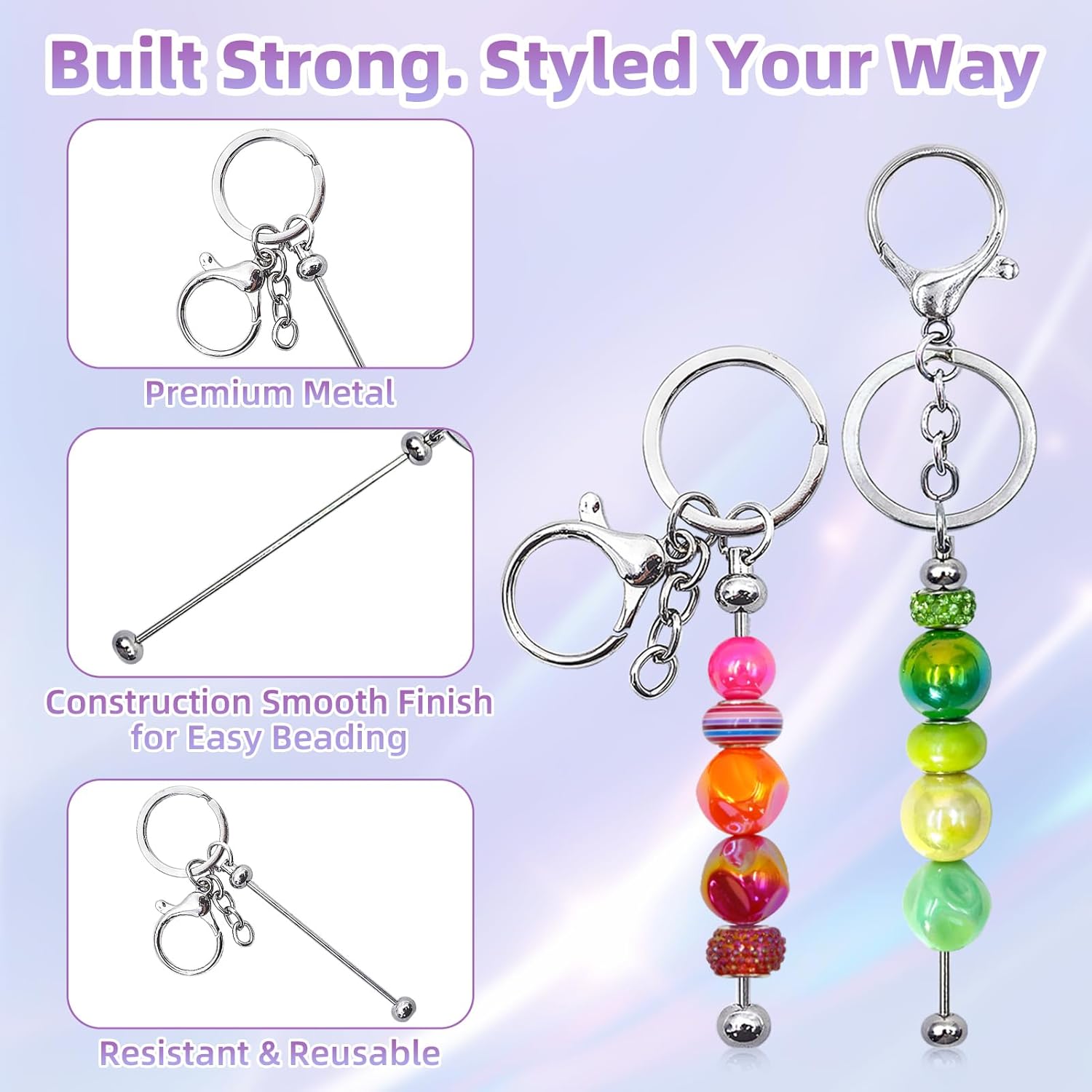 DNLEGULI 28 Pcs Beadable Keychain Bars - Keychain Making Kit Bulk - Metal Beaded Keychains for Crafting - Diy Key Chain Supplies - Blank Keychains Bars for Beads - Beadable Items (Silver) - Image 6