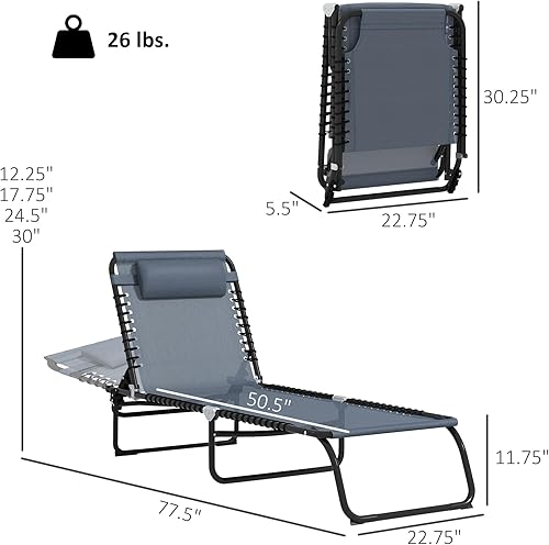 Vista 102 de Outsunny Tumbona plegable, silla de bronceado para patio, tumbona para exteriores con respaldo reclinable de 4 posiciones, asiento de malla Blanco