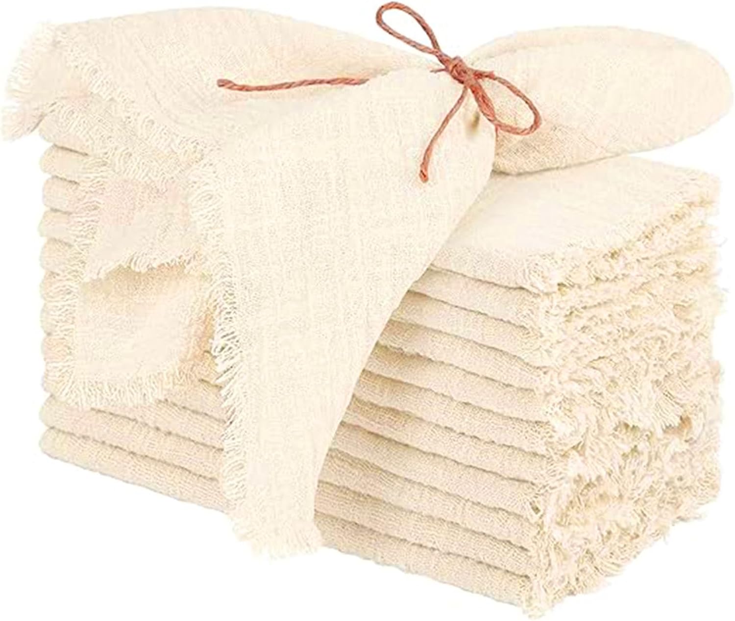 Cotton Blend Fringe Cloth Napkins - Crinkle Gauze Dinner Napkins, Reusable & Washable Table Napkins, 17" x 17" (43 x 43 cm), Multiple Colors, 12/24/48/100 Pack (24, Beige)