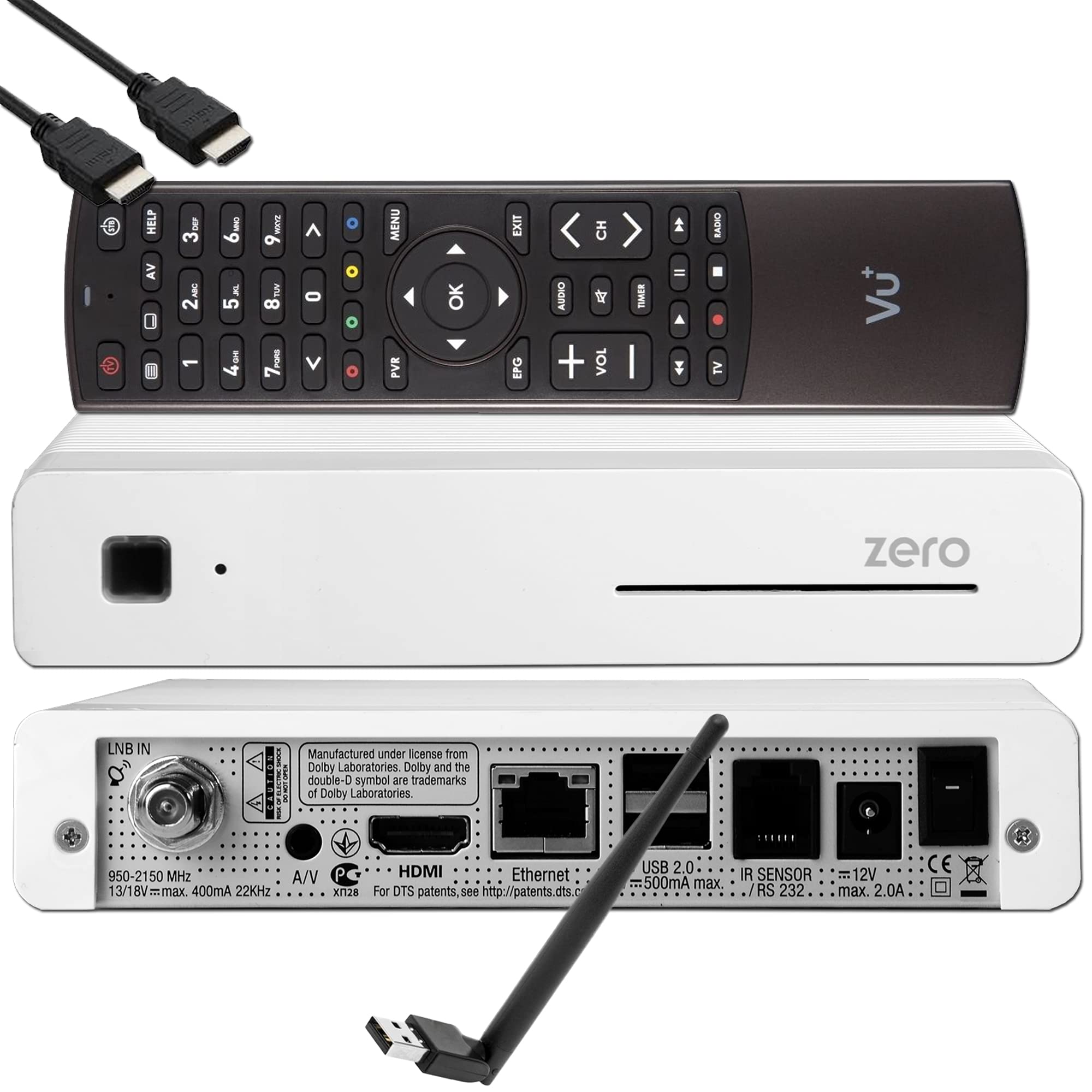 VU+ Zero HW wersja 2-1x DVB-S2 Full-HD Sat Tuner E2 Linux, YouTube, odbiornik satelitarny z funkcją nagrywania, czytnik kart, odtwarzacz multimedialny, kabel EasyMouse HDMI i pamięć WiFi 150 Mbits
