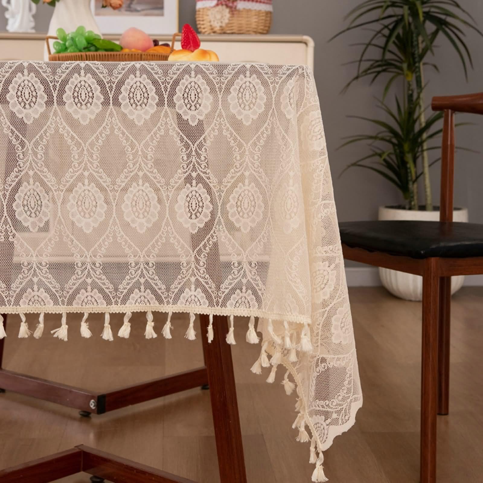 Tovaglia Beige Vintage, Tovaglia Tavolo Salotto 140x260cm Jacquard Floreale con Nappe Poliestere