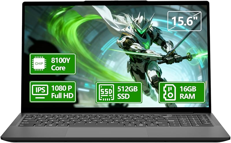 15,6 Pouces Ordinateur Portable Core i3-8100Y, 16 Go RAM SSD 512 Go, PC Portable écran Full HD 1920 x 1080, Laptop avec Port USB 3.0 Type-C Mini HDMI Wi-FI Bluetooth 5.0 Pavé Numérique