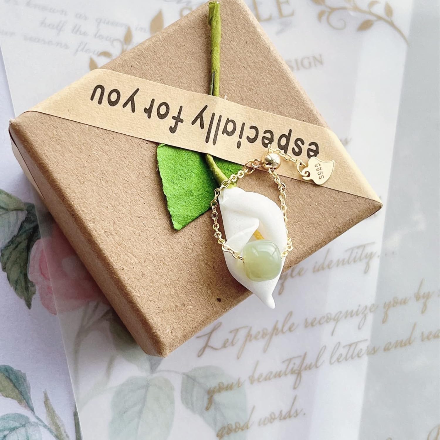 Natural Hetian Jade Ring, Adjustable Band Beads Charm Ring Jewelry, Green Jade Rings for Women, Handmade Ring Gift for Women, Great Gift Idea (925 Sterling Silver with 14K Gold Plated) - Image 8