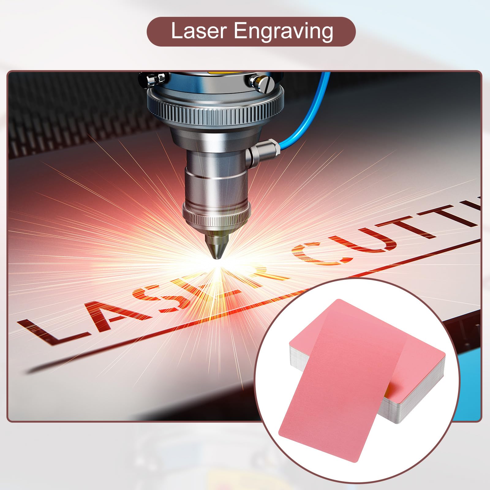PATIKIL 300pz Metallo Biglietti da Visita Biglietti Vuoti 0.21mm Spessa 3.4x2.1" Alluminio Laser Incisione Stampabile Nome Carta per Personalizzato Fai da Te Rosa Oro