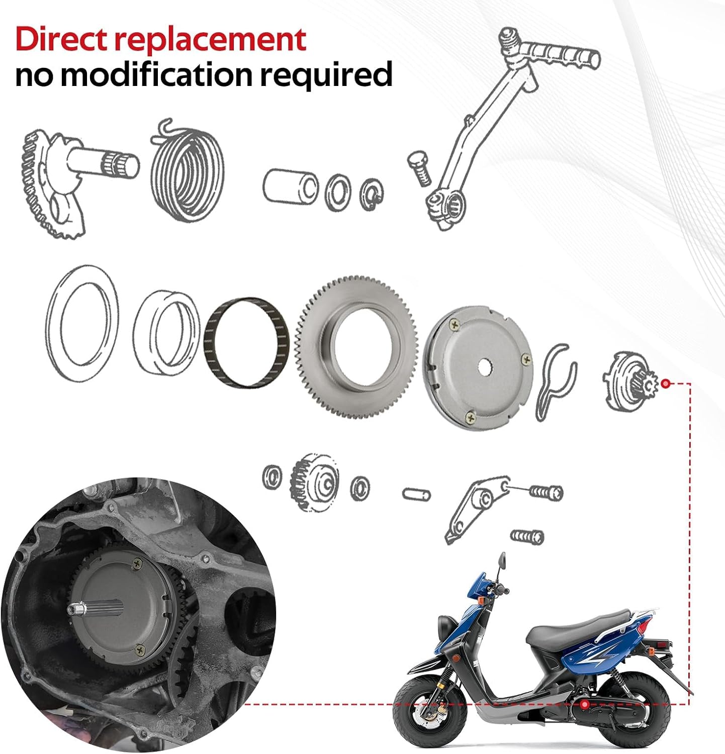 Starter Clutch Assy & Wheel Gear for Yamaha Zuma YW50 2002-2005 2008-2011