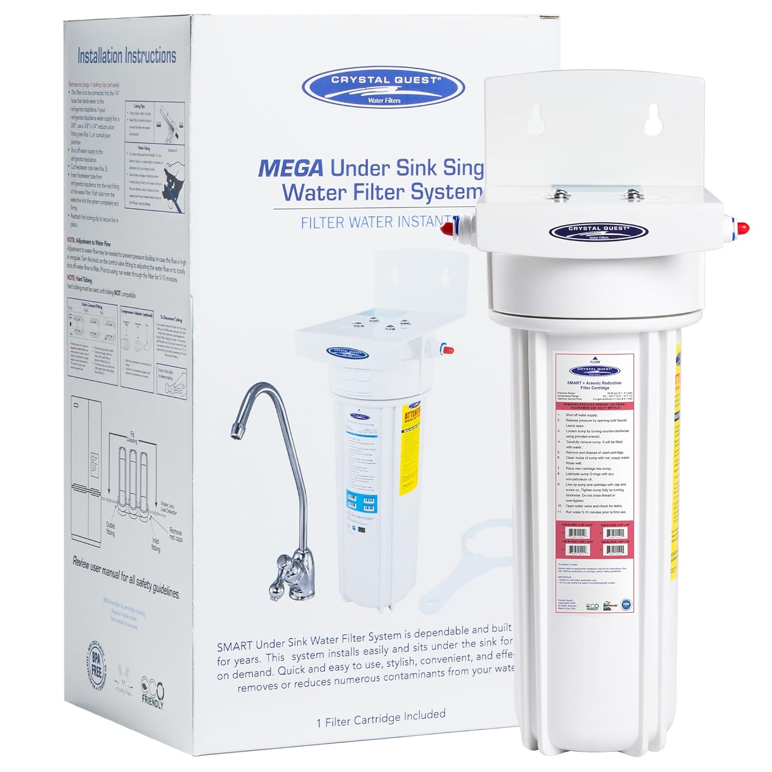 Crystal Quest Nitrate Removal + Smart/in-line Water Filter System Filters Up to 3000 Gallons - Inline Water Filtration for Refrigerator, Ice Maker, Water Cooler and Coffee Makers