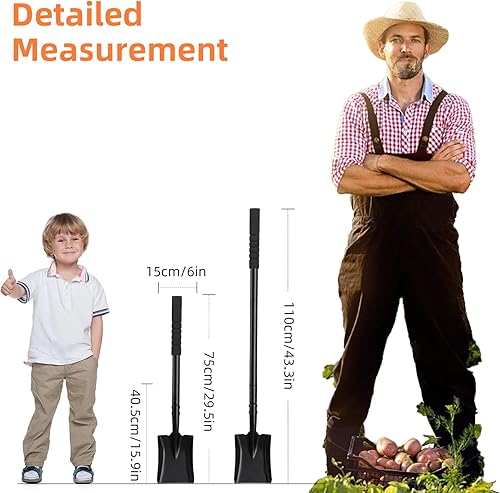 Miniatura 5 de Pala cuadrada pequeña para excavar con mango de metal, pala pequeña resistente de 43.3 pulgadas, palas de trinchera, ideal para excavar, jardinería,