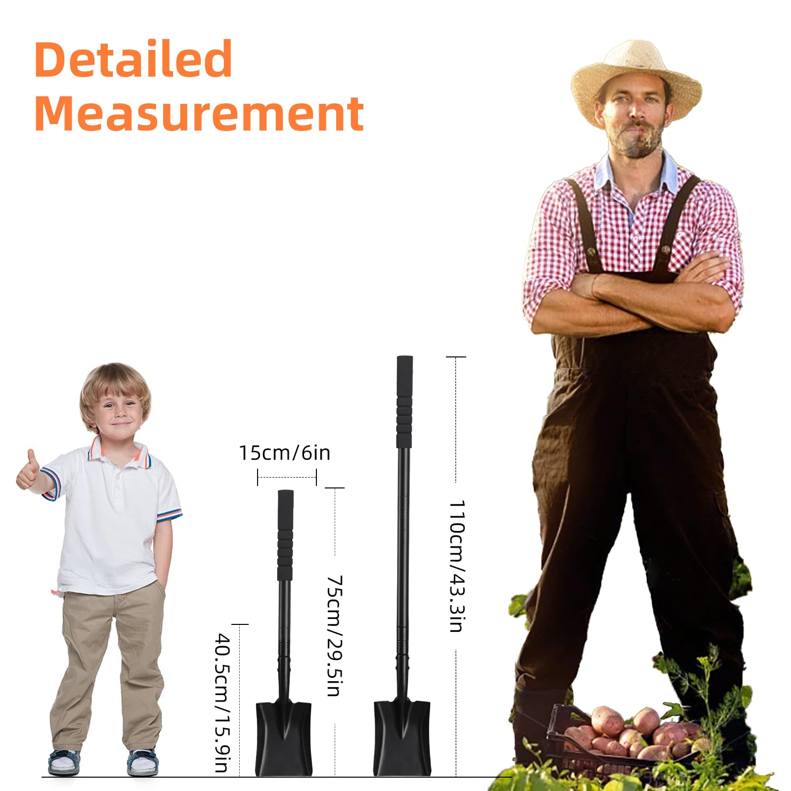 Pala cuadrada pequeña para excavar con mango de metal, pala pequeña resistente de 43.3 pulgadas, palas de zanja, ideal para excavar, jardinería, zanjas, camping, transferencia de plantación, color