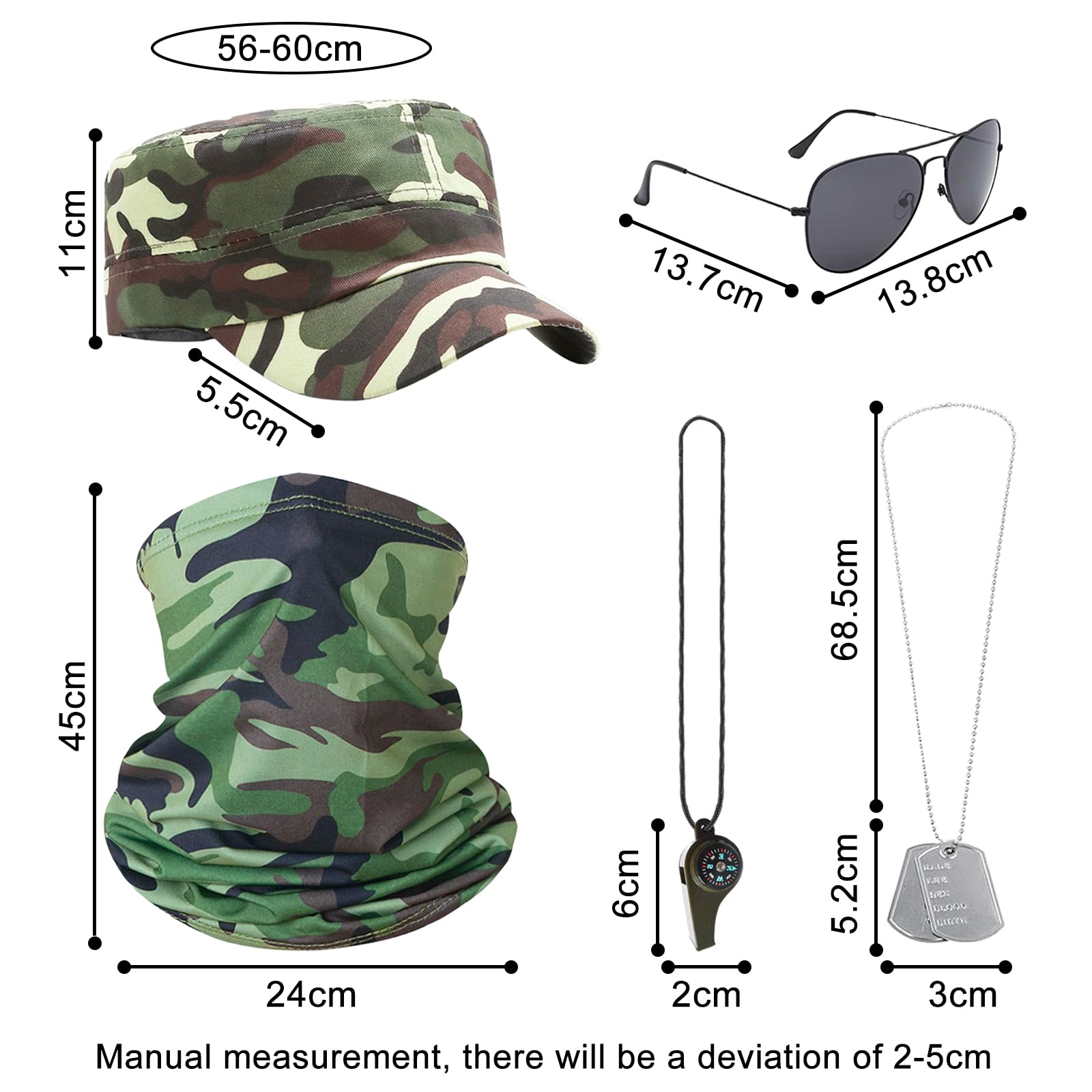 EDLMKM 5pc Army Fancy Dress Accessories Set, Army Fancy Dress Set, Army Costume Accessories, Camo Hat, Neck Warmer - Image 3