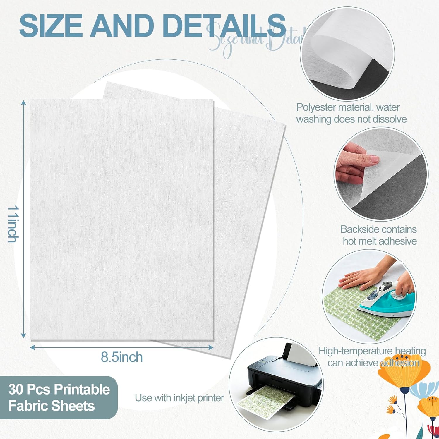 Chicplaid 30 Sheets Printable Fabric Sheets 8.5 x 11 Inches Quilt Label Fabrics Sheet Label Fusible Fabric Sheet for Inkjet Printer Patchwork Quilting Handcraft Fabrics Sewing Project