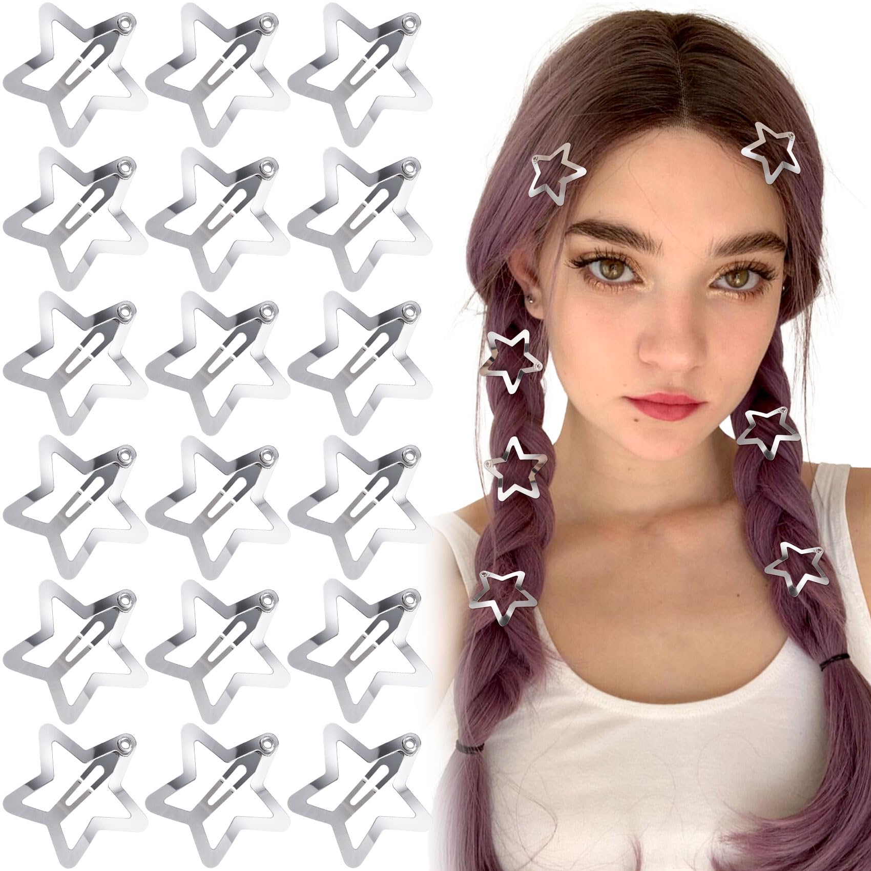 Joez Wonderful 20 Pcs Silver Star Hair Clips, 1.18"/3cm Metal Hair Snap Clips, Cute Star Clips Hair Barrettes, Non-Slip Fashion Star Hair Accessories for Women Girls