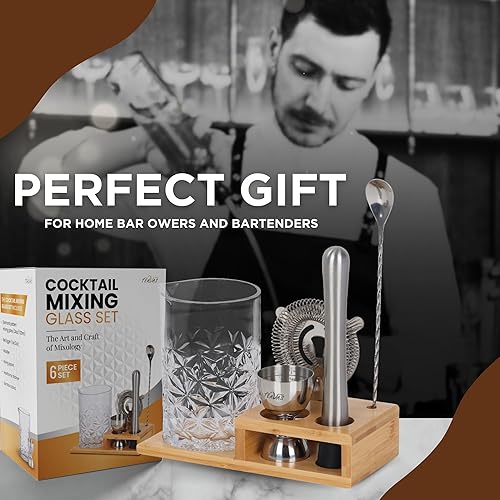 Miniatura 7 de TEAVAS Juego de vasos mezcladores de cóctel con jigger, Muddler, cuchara, colador Hawthorne y soporte de bambú, jarra de mezclología para cócteles